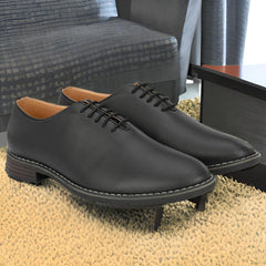 Attitudist Unisex Handcrafted Oxford Plain Black Matte Formal Laceup Derby Shoes