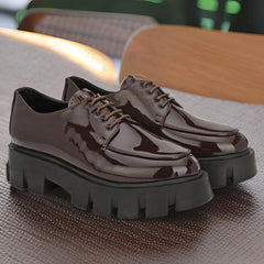 Attitudist Unisex Glossy Brown High Heel Derby Shoes