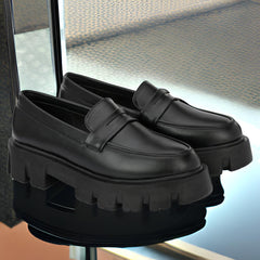 Attitudist Unisex Matte Black Slip-On High Heel Penny Loafers