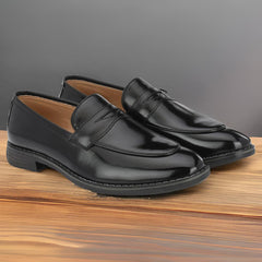 Attitudist Unisex Handcrafted Glossy Black Penny Loafer With Double Stitched Welts