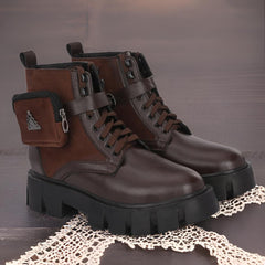 Attitudist Unisex Brown Velvet Upper High Heels Pocket Boots