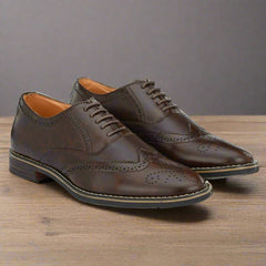 Attitudist Unisex Handcrafted Brown Formal Lace-up Derby Shoes Full Brouges With Wingtips