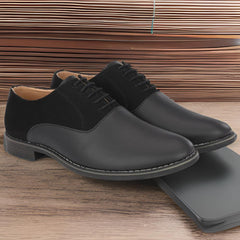 Attitudist Unisex Handcrafted Plain Oxford Matte Gradient Black Formal Derby Shoes With Round Toe