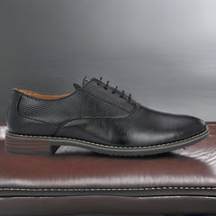 Attitudist Unisex Handcrafted Oxford Black Formal Laceup Derby Shoes With Dotted Texture