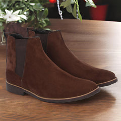 Attitudist Unisex Coffee Brown Mid Top Round Toe Chelsea Boots