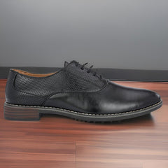 Attitudist Unisex Handcrafted Oxford Black Formal Laceup Derby Shoes With Dotted Texture