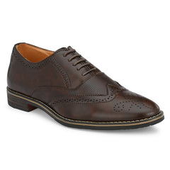 Attitudist Handcrafted Brown Formal Lace-up Derby Shoes Full Brouges With Wingtips For Men MTOBSF