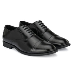 Attitudist Handcrafted Oxford Black Plain Formal Laceup Derby Shoes With Cap Toe For Men MTOBSF