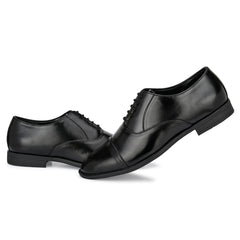 Attitudist Handcrafted Oxford Black Plain Formal Laceup Derby Shoes With Cap Toe For Men MTOBSF