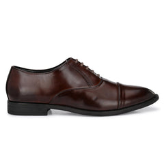 Attitudist Handcrafted Oxford Brown Plain Formal Laceup Derby Shoes With Cap Toe For Men MTOBSF