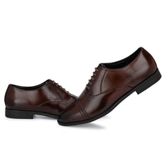 Attitudist Handcrafted Oxford Brown Plain Formal Laceup Derby Shoes With Cap Toe For Men MTOBSF