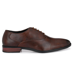 Attitudist Handcrafted Plain Oxford Matte Brown Formal Derby Shoes With Textured Toe For Men MTOBSF