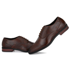 Attitudist Handcrafted Plain Oxford Matte Brown Formal Derby Shoes With Textured Toe For Men MTOBSF