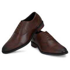 Attitudist Handcrafted Plain Oxford Matte Brown Formal Derby Shoes With Textured Toe For Men MTOBSF